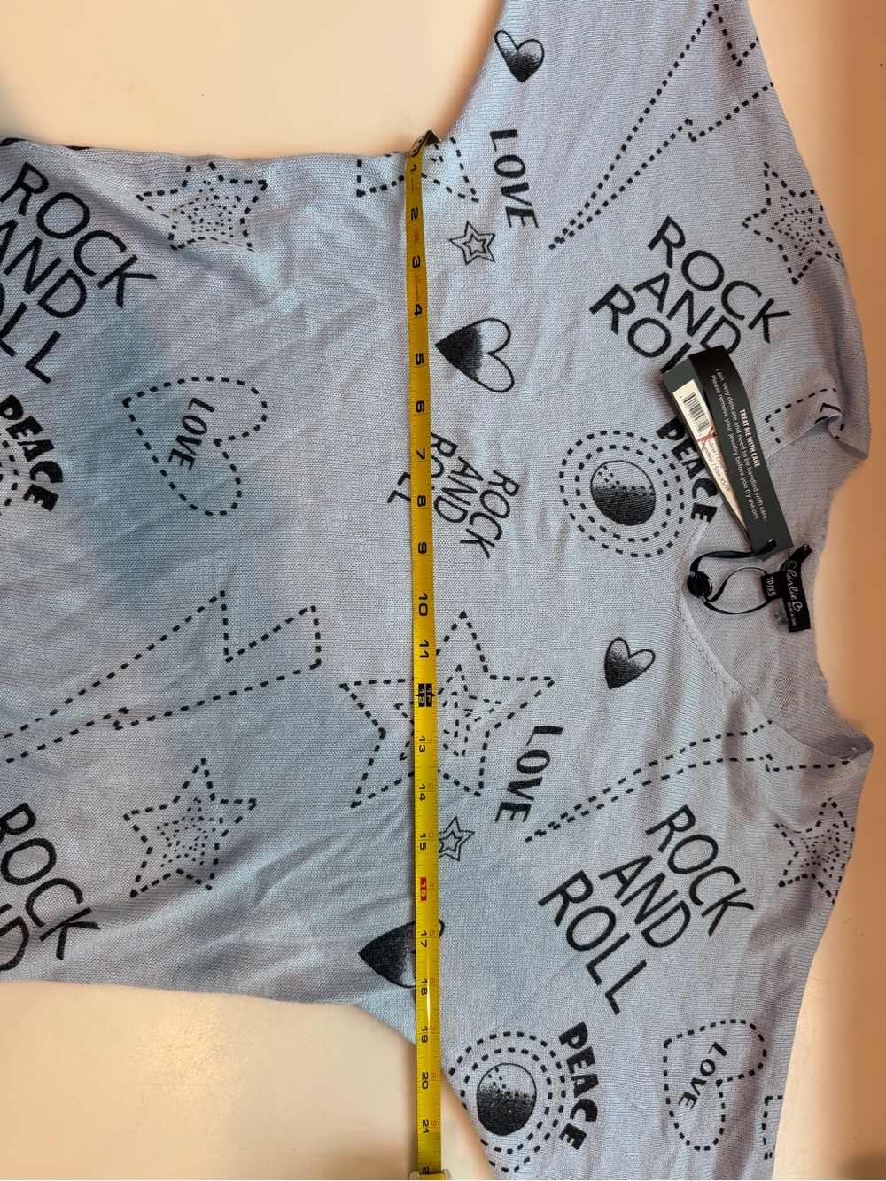 NWT CHARLIE B Light Cerulean Blue 'Rock and Roll' Graphic V-Neck Sweater - Picture 9 of 9
